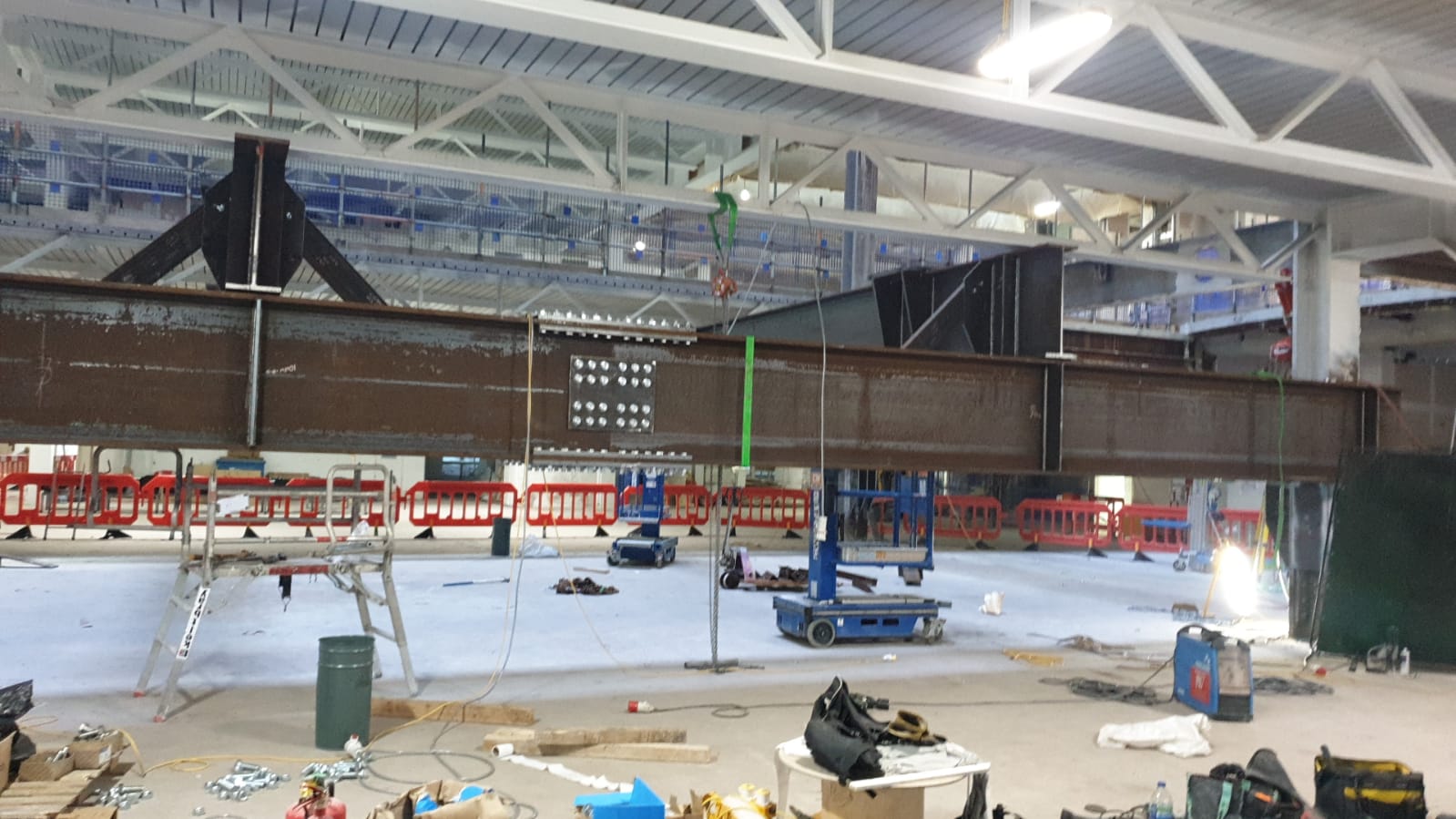 Structural steel beams installed on site